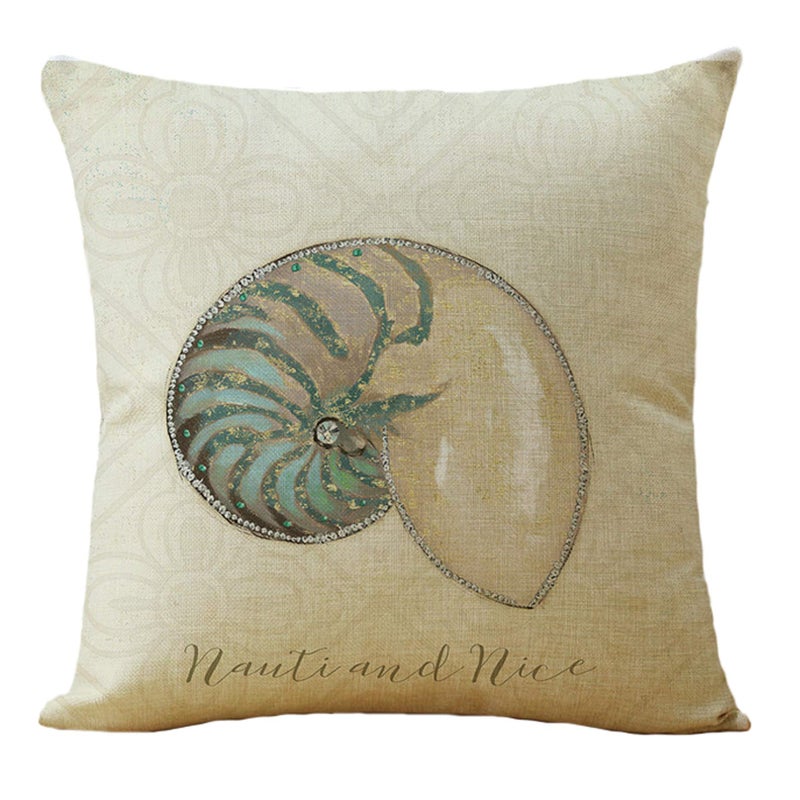 WOMHOPE Set of 4 Throw Pillow Covers Vintage Coastal Nautical Beach Shell Pillow Cases Square Cushion Cases Burlap Toss 18 x 18 Inch for Living Room Couch and Bed (Blue starfish) - Image 4